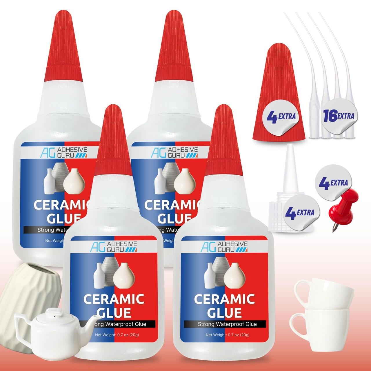 ADHESIVE GURU Ceramic Glue 0.7 oz – Fast-Drying CA Adhesive for Porcelain, Pottery, Figurines, Clear Finish